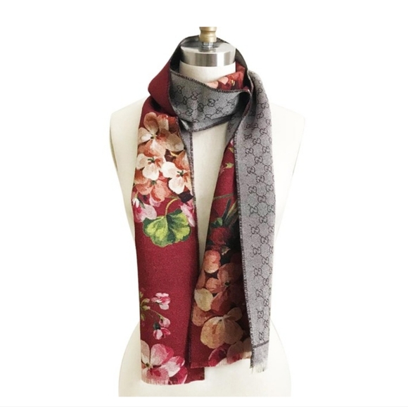 Gucci Blooms Floral GG logo Reversible Wool Scarf BNIB NWT - Picture 7 of 10